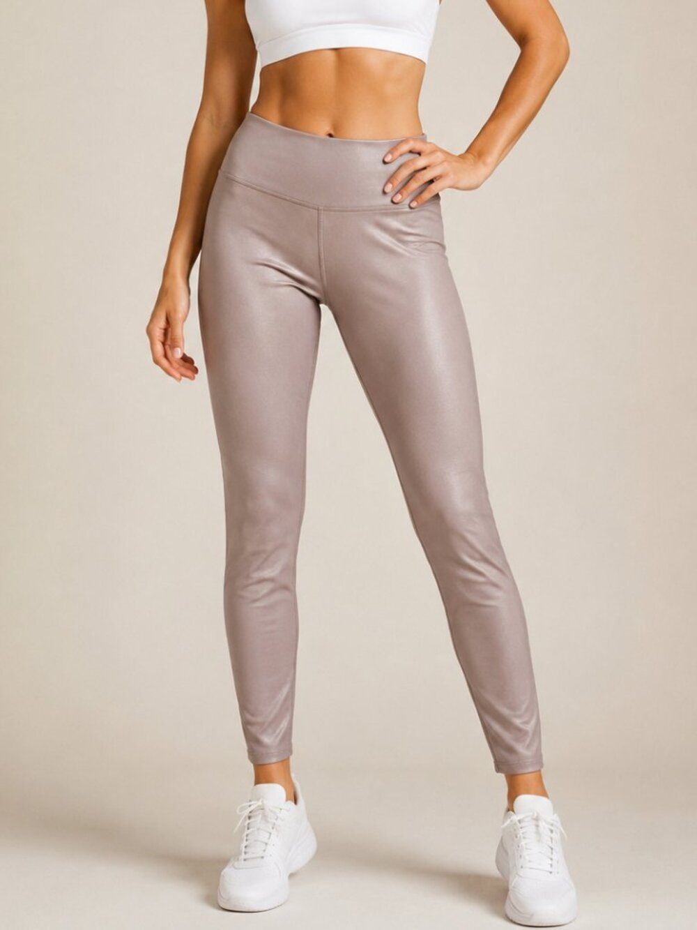 Athleta Elation Leggings Medium Taupe Gold Shimmer High Rise Yoga Pants